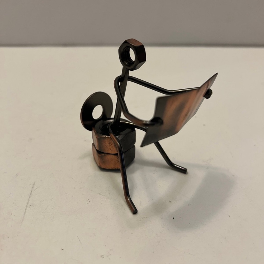 Potty Humor Steampunk Copper Art Sculpture Copper Stickman On The Toilet Reading